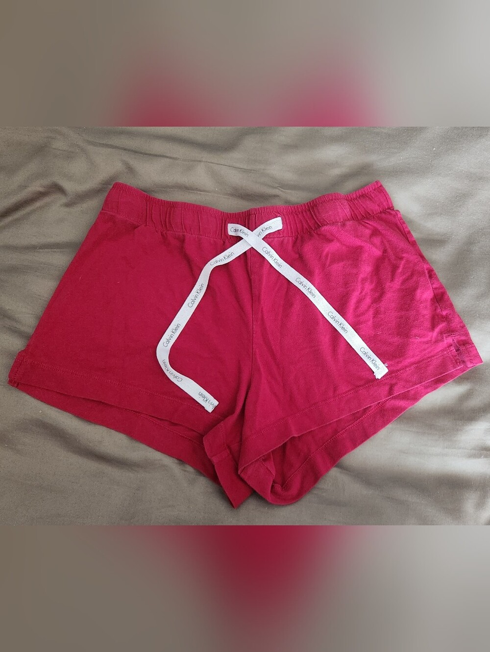 Calvin Klein Red Cotton Shorts with Branded White Drawstring